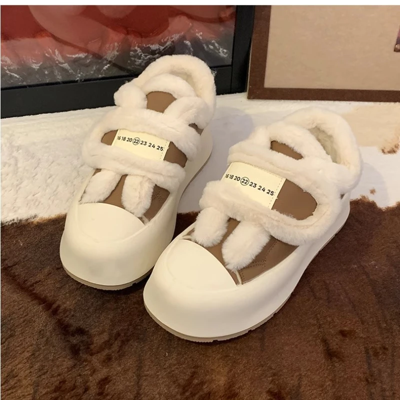 Зимние женские теплые кроссовки из искусственной кожи белые шерстяные туфли