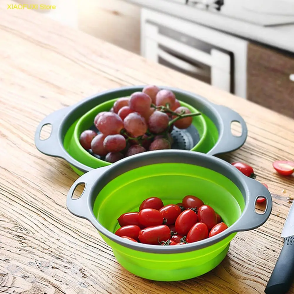 

Folding Washing Drain Basket Eco-Friendly Food Fruit Vegetable Washing Basket Outdoor Camping Kitchen Accessories 5 Colors