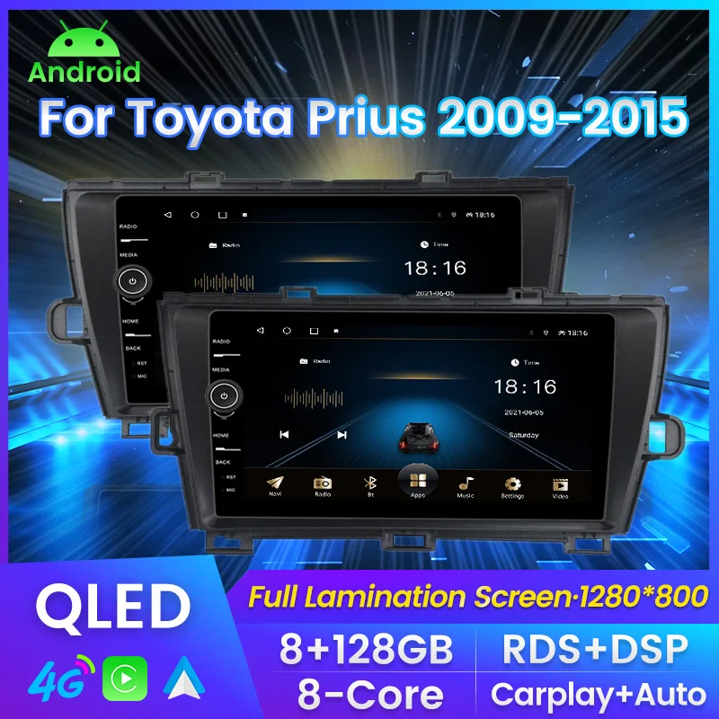 

Автомобильный радиоприемник QLED, 9 дюймов, Android, для Toyota Prius 2009-2015, мультимедийный плеер с GPS-навигацией, Carplay + Auto, Wi-Fi, 4G, RDS, DSP, BT