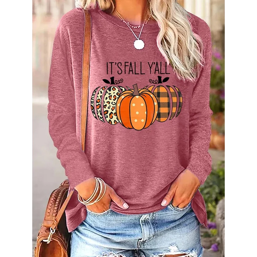 

Women's Long Sleeve T-Shirts Tis The Season Fall Pumpkin Casual Halloween Raglan Sleeve Sweatshirt Funny Print Female Clothing