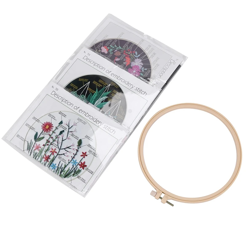 

Набор для вышивки, комплект из 3 предметов для начинающих, ткань для вышивки с узором, кольцо для вышивки, цветные нитки, инструменты для укра...