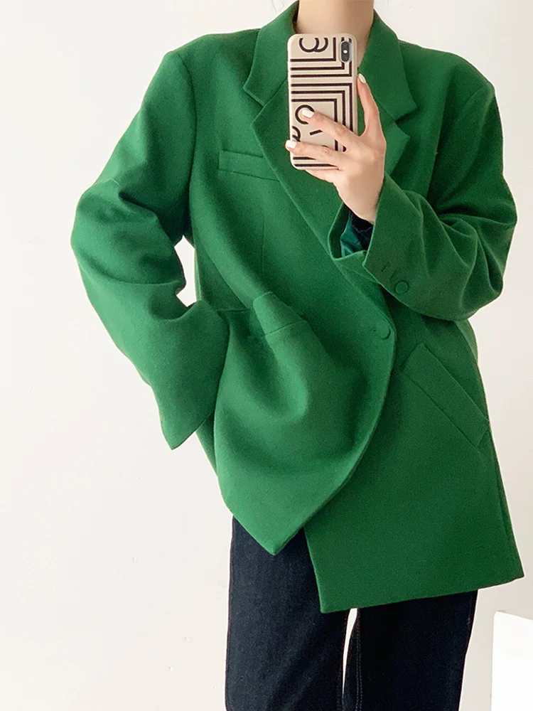

Women Green Brief Casual Big Size Blazer New Lapel Long Sleeve Loose Fit Jacket Fashion Tide Spring Autumn 2022 C580
