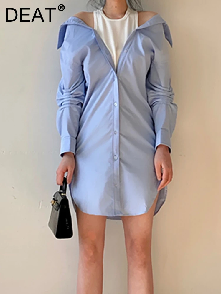 

Женская рубашка с отложным воротником DEAT, свободная Однослойная плиссированная блузка контрастных цветов, весна 2023
