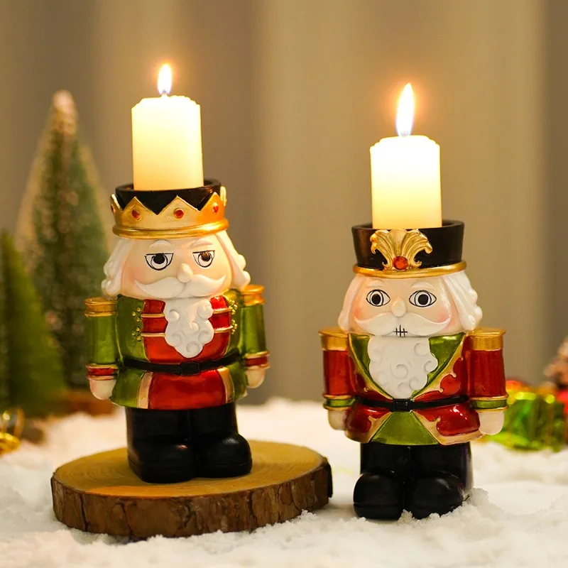 

14cm Christmas Nutcracker Candle Holder Statue Resin Miniature Figurines Fireplace Home Interior Living Room Decor Dolls