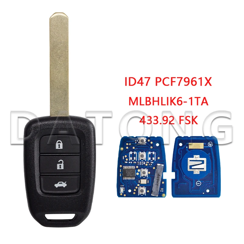 

Автомобильный ключ Datong World для Honda Civic Accord 2013-2017 CRV 2013-2015 ID47 PCF7961X 313,8 МГц 433,92 МГц