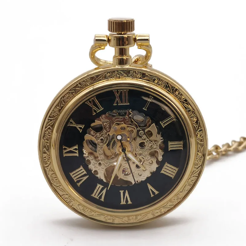 Round Vintage Mechanical Pocket Watch Strap Chain Pendant Clock Men's Ladies Premium Roman Numeral Display Gift