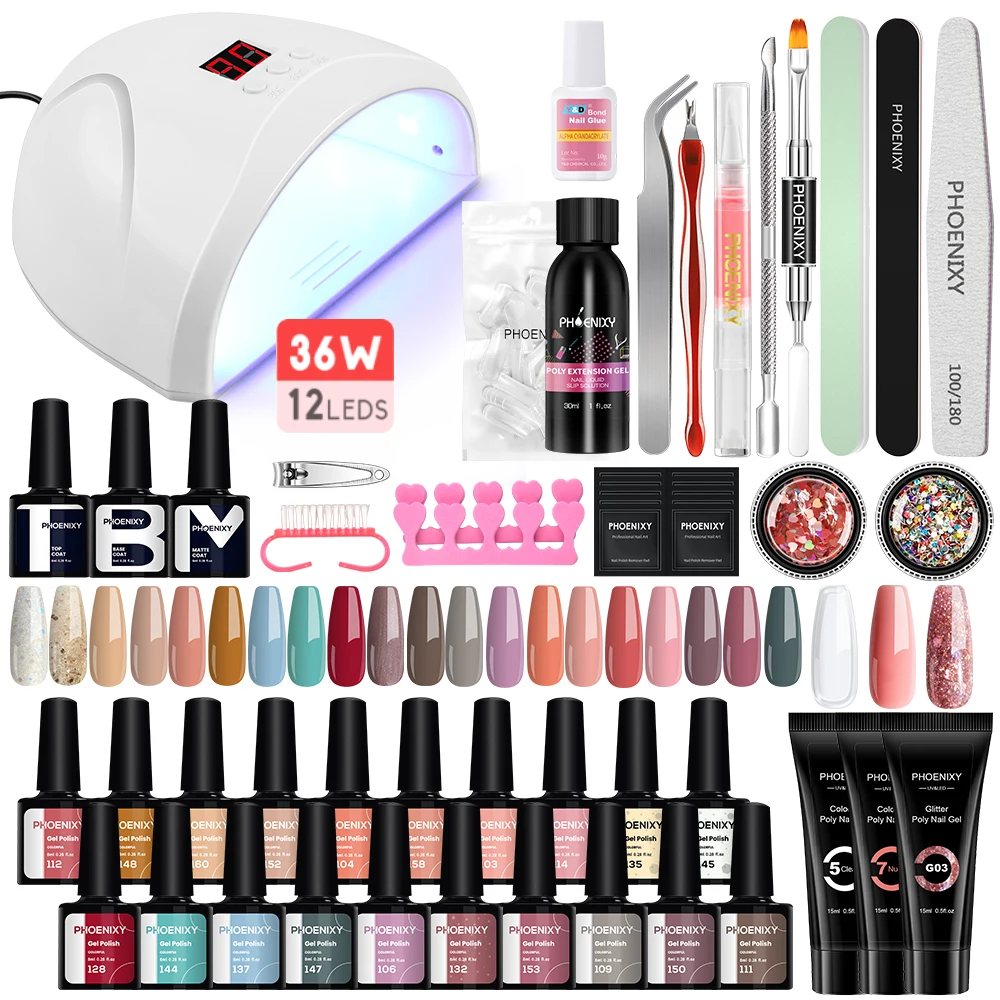 

Manicure Set Gel Nail Polish Kit with UV Nail Drying Lamp Poly Extension Gel Set Soak Off Varnish Manicure Tool Set Gel Nail Kit