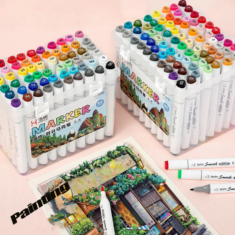 

Фломастеры двусторонние для рисования, 12/24/36/48/60/80 цветов