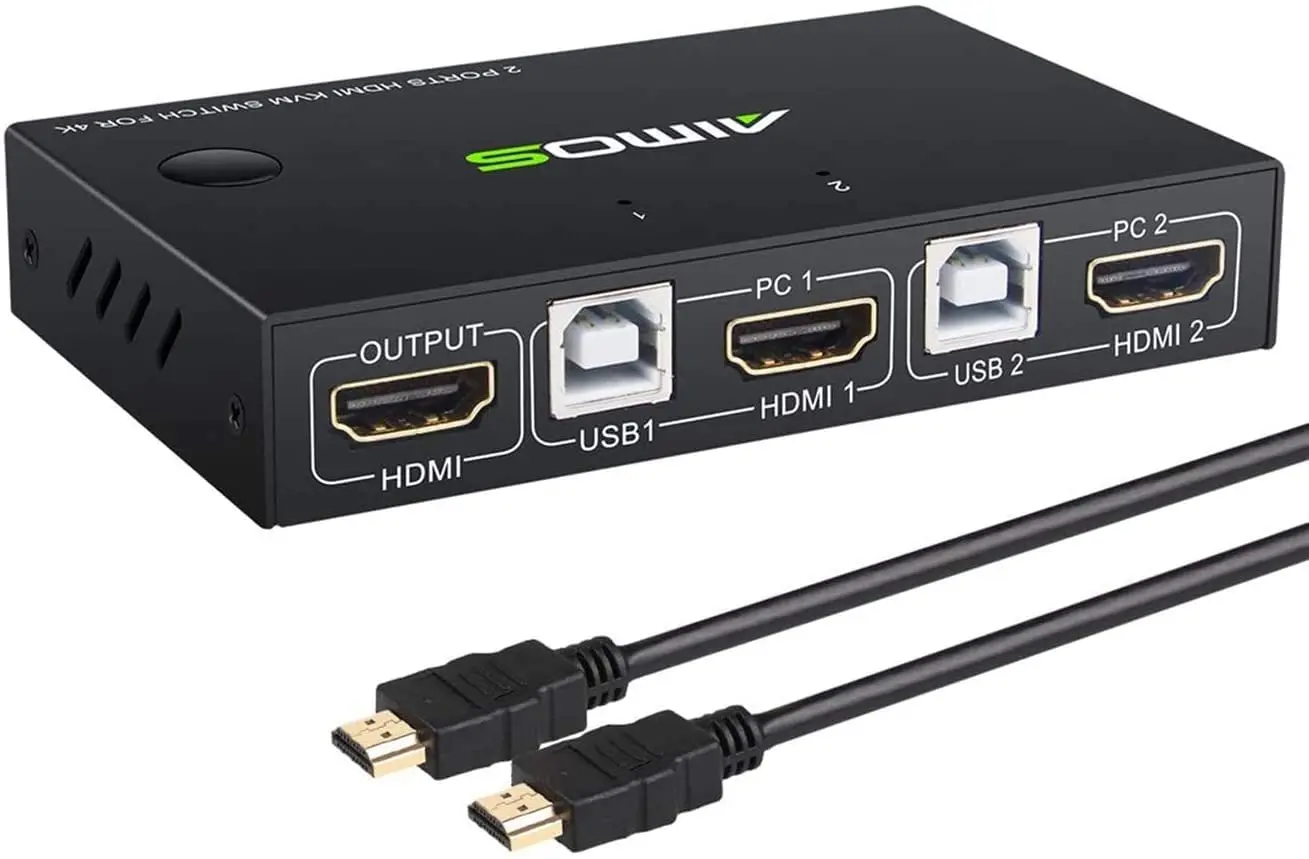 KVM-переключатель AIMOS с 2 портами, HDMI USB KVM-переключатель с поддержкой клавиатуры Hotkey, для двух ПК, совместное использование одной клавиатуры, мыши и монитора