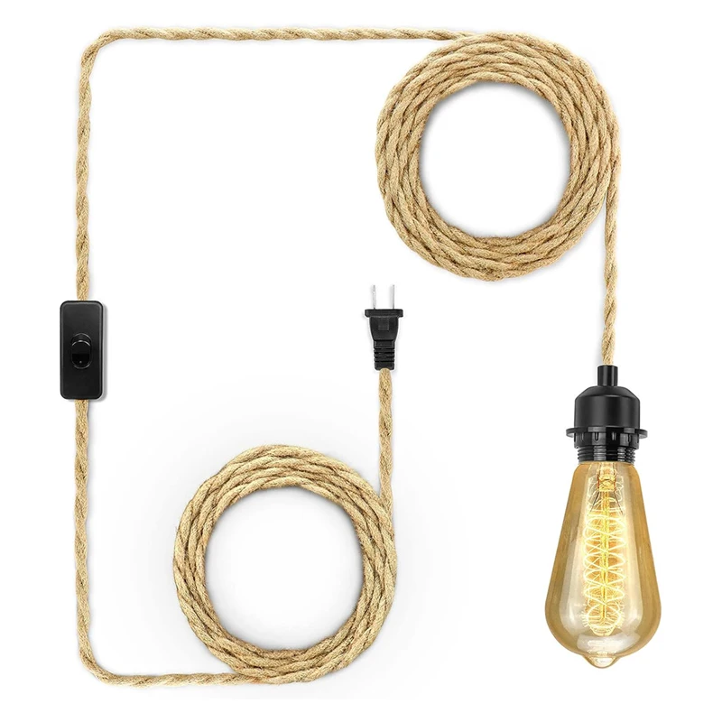 

Vintage Pendant Lights 4.5m Hemp Rope Suspension Lamp E26 E27 Socket Hanging Light with EU/UE/UK Plug Switch for Indoor Lighting