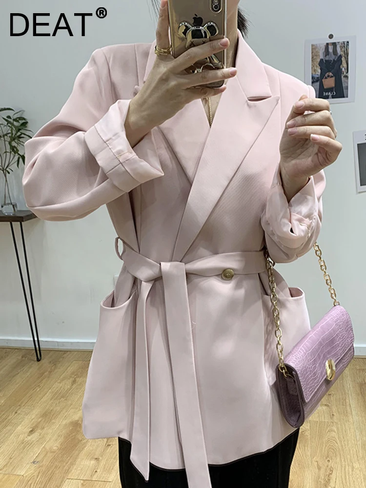 

DEAT Fashion Women's Blazer Notched Collar Lace-up Double Breasted Long Sleeve Solid Color Suit Jackets Autumn 2023 New 17A6385