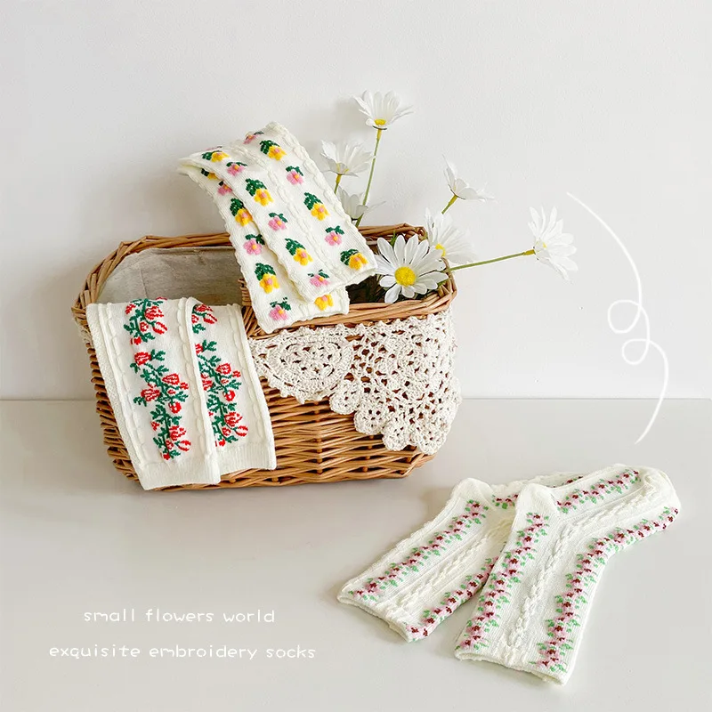 

3pcs New Plain All-match Floral Socks Loose Mouth Girl's Socks Spring Summer Children's Short Tube Breathable Cotton Socks