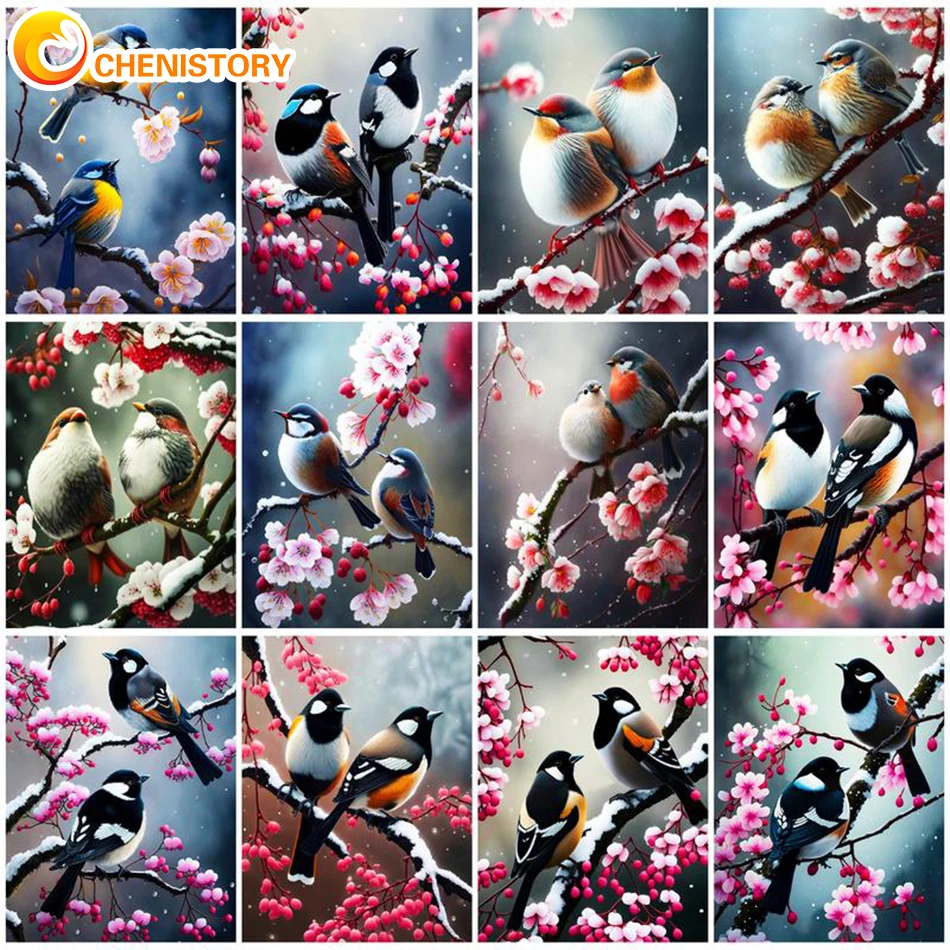 

CHENISTORY DIY Crafts Painting By Numbers Branched Birds Oil Painting Hand-Painted Lnadscape For Home Furnishing Decor Gift