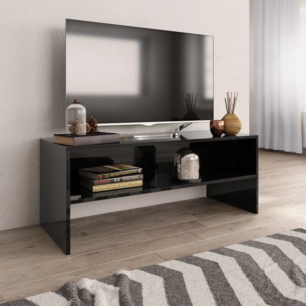 TV cabinet black glossy 100x40x40 cm chipboard