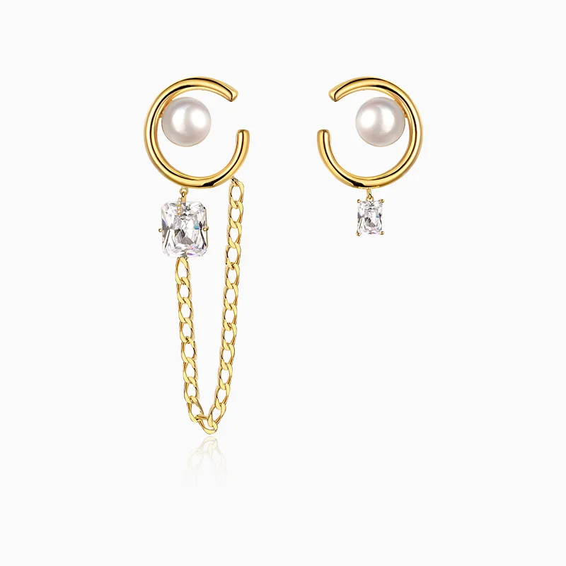 

Timeless Wonder Glam Faux Pearl Zirconia Chained Stud Earrings Women Designer Jewelry Ins Runway Gift Rare Prom Gown Mix 7251