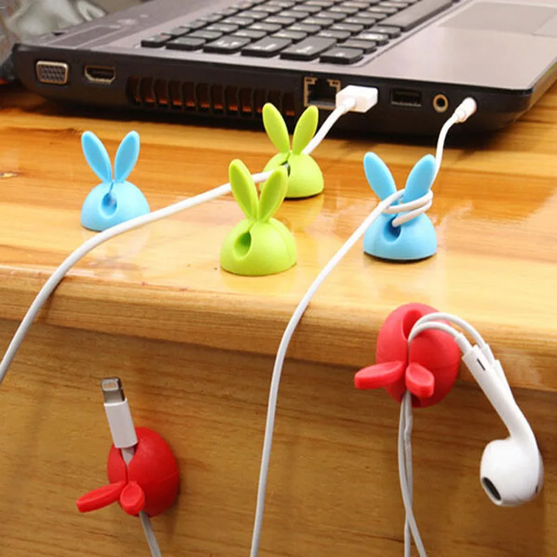 

4Pcs South Korea Rabbit Ears Fixed Line Device Silica Gel Wire Around The Desktop Viscose Storage Rack For Home Decorate Gifts