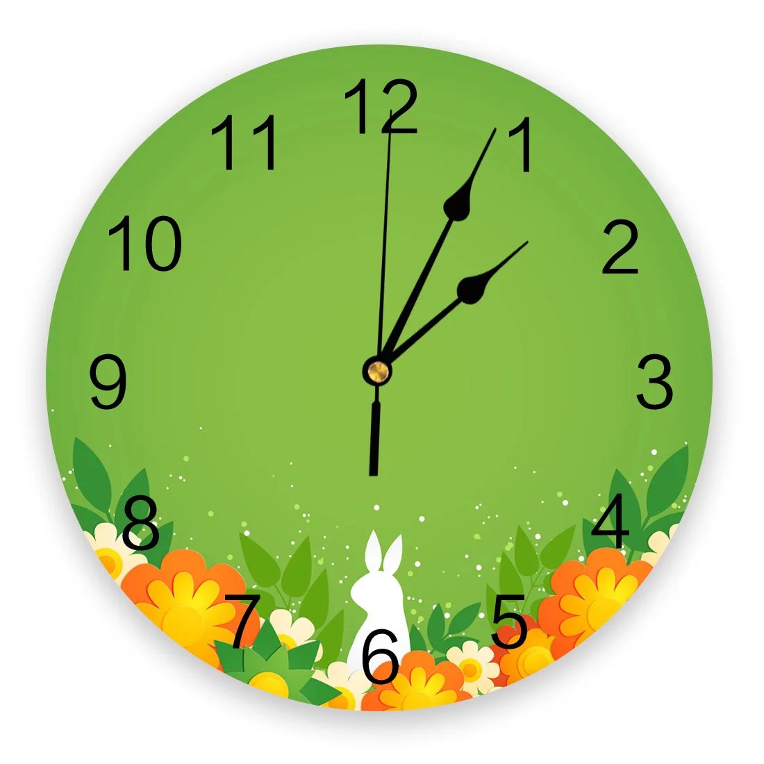 

Spring Flowers Rabbit PVC Wall Clocks for Living Room Bedroom Fashion Printed Hanging Watch for Office Cafe Home Silent Clock