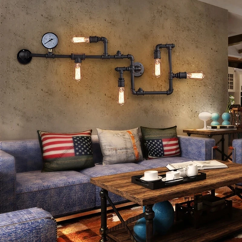 Vintage Retro LOFT Industrial Wall Light Personality Water Pipe Gear Wall Lamp for Restaurant Bar Cafe Aisle Bedroom Lamps