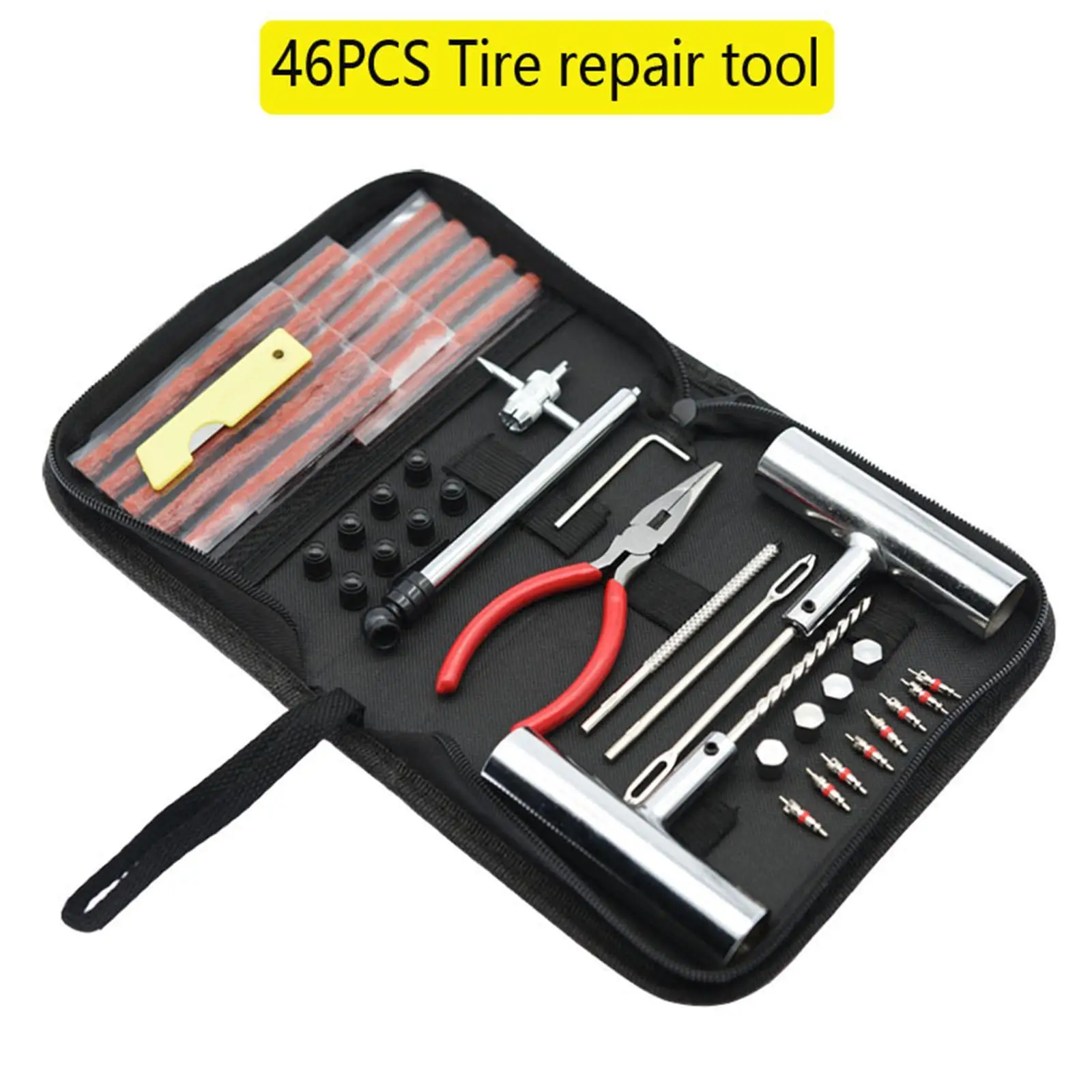 

46pcs Emergency Tire Repair Kit Puncture Plug Tools Tyre Puncture Automobile Motorcycle Electric Vehicle Tire Gauge Pliers Pick