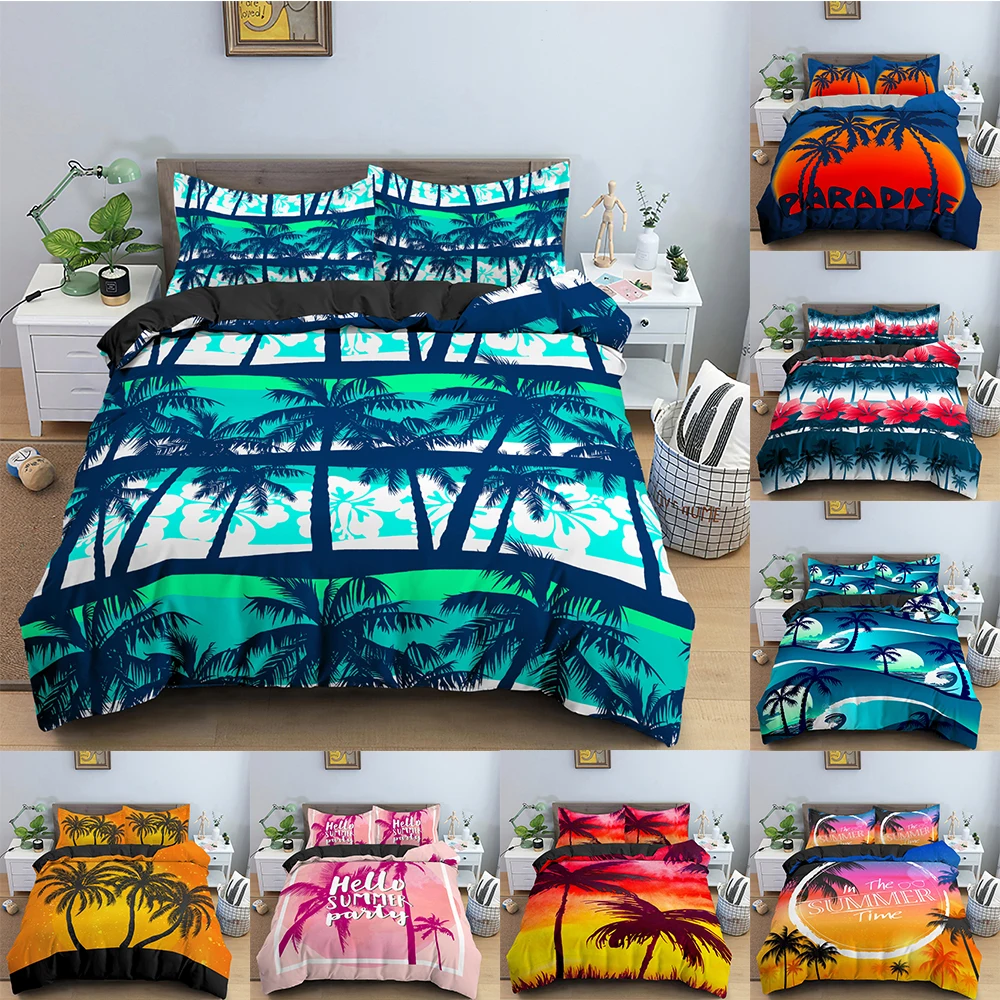 

Пододеяльник с тропическими деревьями, набор постельного белья с рисунком кокосового дерева, Комплект постельного белья, пододеяльник с на...