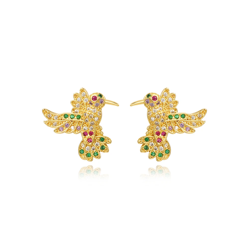 

Bird Colorful Zircon Earrings Boho Gold Plated Fashion Jewelry Wholesale New Rainbow Statement Cute Earring For Women 2023