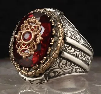 

Sterling Silver Man Ring Natural Stone(Zircon) Ottoman Silver,Handmade 925k Made in Turkey Outstanding Gift