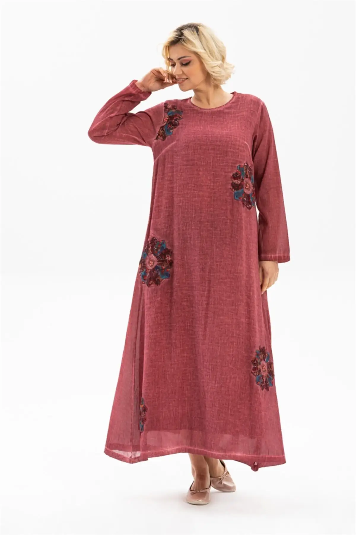 

Long Sleeve Special 100% Organic English Cotton Shilla Cloth Vintage Ethnic Bohemian Dress Rose Boil