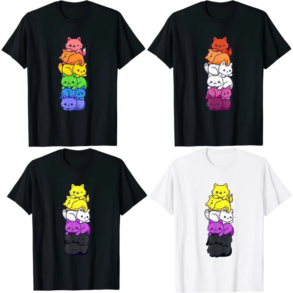 

Недвоичный гордый аниме Радужный кот ЛГБТ-футболка для гей-прайда и лесбиянок флаг милые кавайные кошки ворсовые тройники топы подарок эст...