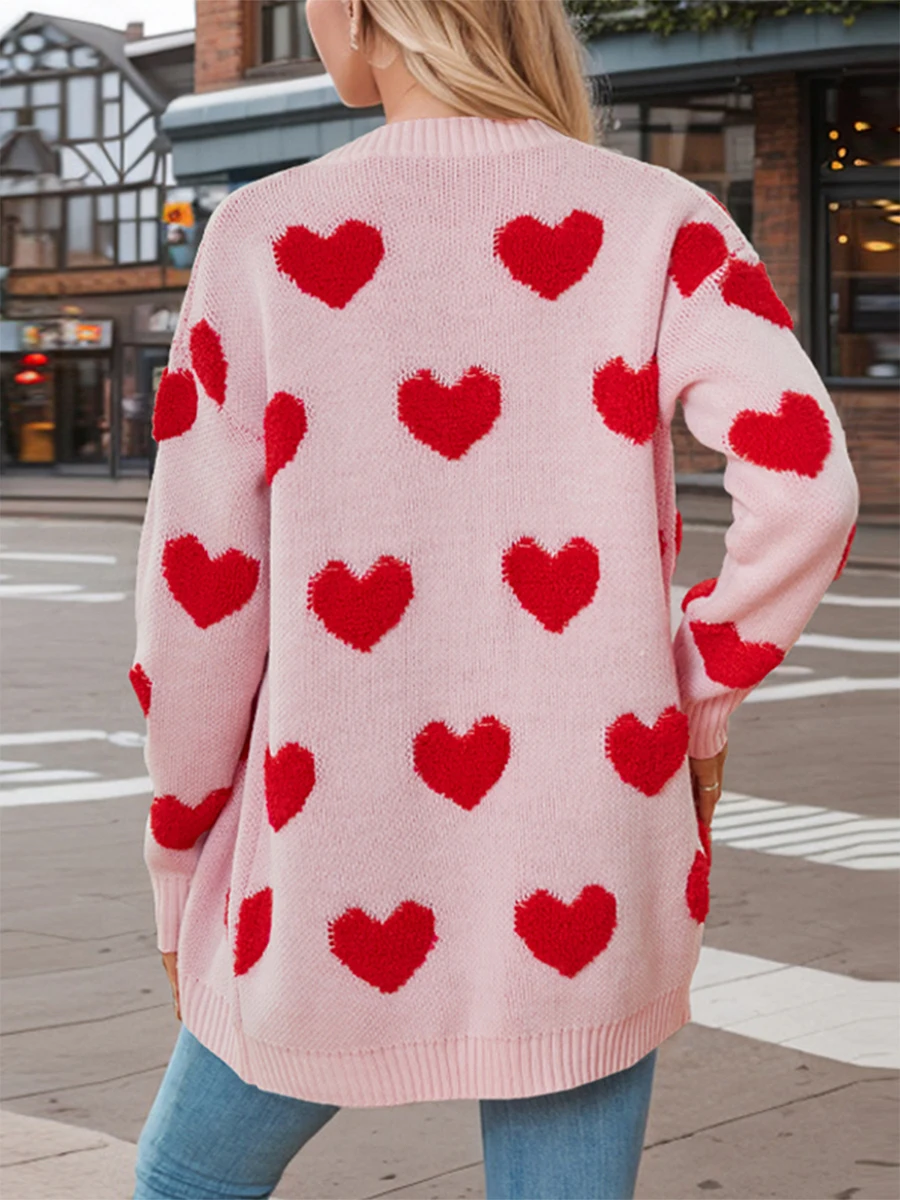 Женский кардиган большого размера с нечеткими сердечками и вышивкой длинным
