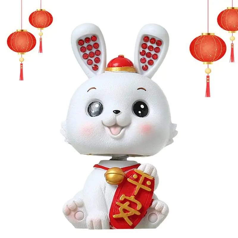 

Chinese Rabbit Car Figurine Resin Shaking Head Miniature Rabbit Ornaments 2023 Chinese New Year Decoration For Home Car Office