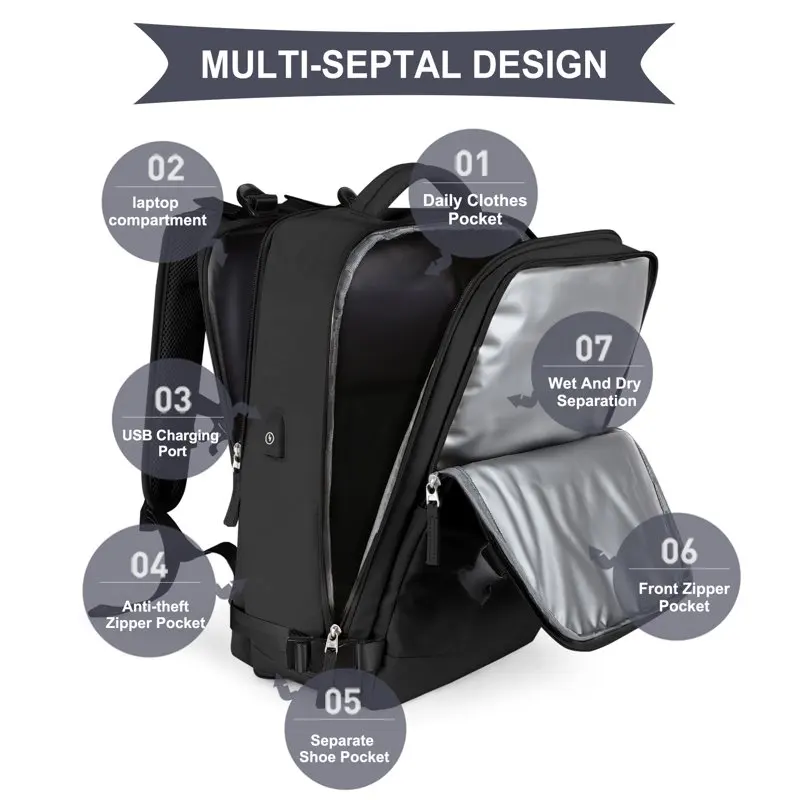 Large Travel Backpack Women, Carry On Backpack,Hiking Backpack Waterproof Outdoor Sports Rucksack Casual Daypack School Bag Blac