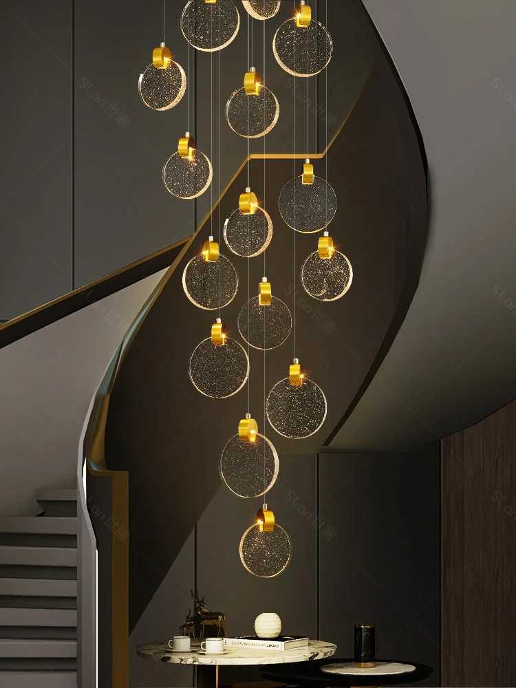 

Villa duplex staircase long chandelier net red pick empty crystal chandelier modern light luxury living room dining room light