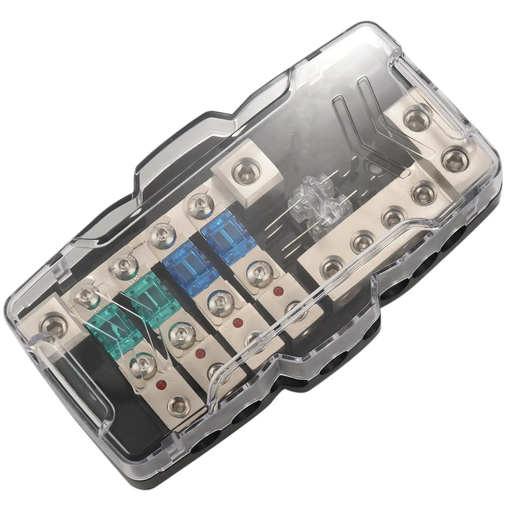 

Multi-functional LED Car Audio Stereo ANL Fuse Holder Distribution 0/4ga 4 Way Fuses Box Block 30A 60A 80Amp