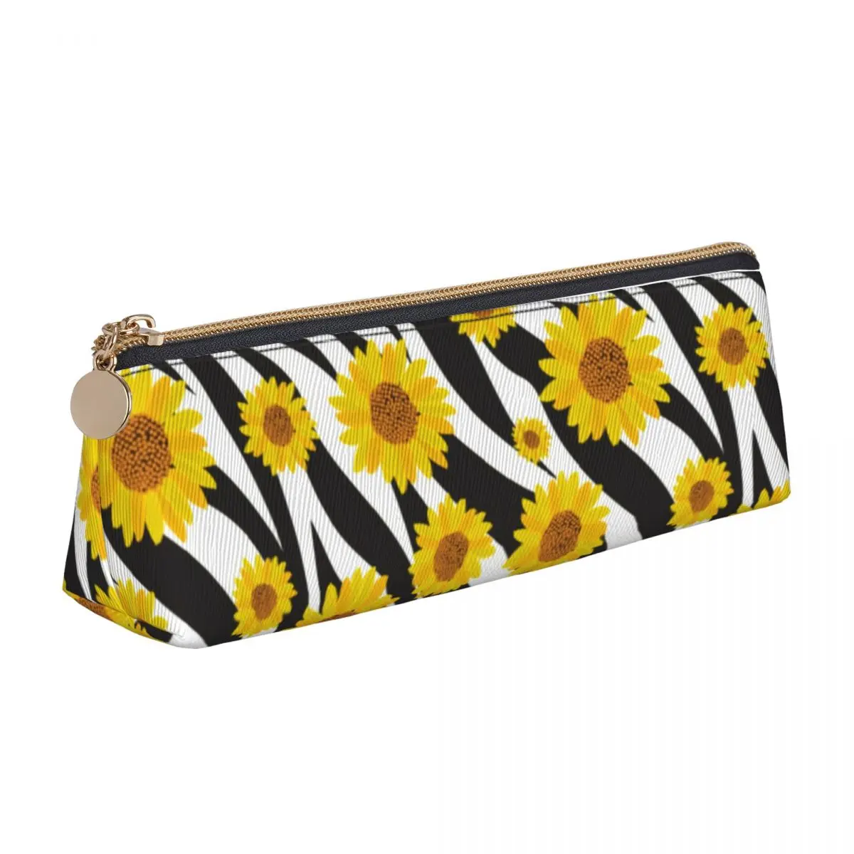 

Yellow Sunflower Triangle Pencil Case Floral Animal Print School Print Zipper Pencil Box For Teens Vintage Leather Pen Organizer