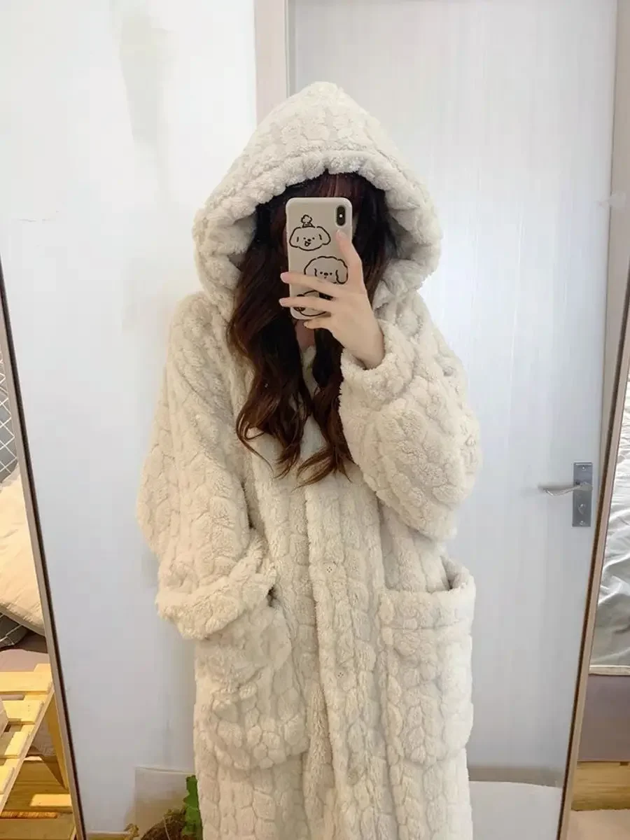 Ночная рубашка из кораллового флиса женский зимний халат утепленная Фланелевая