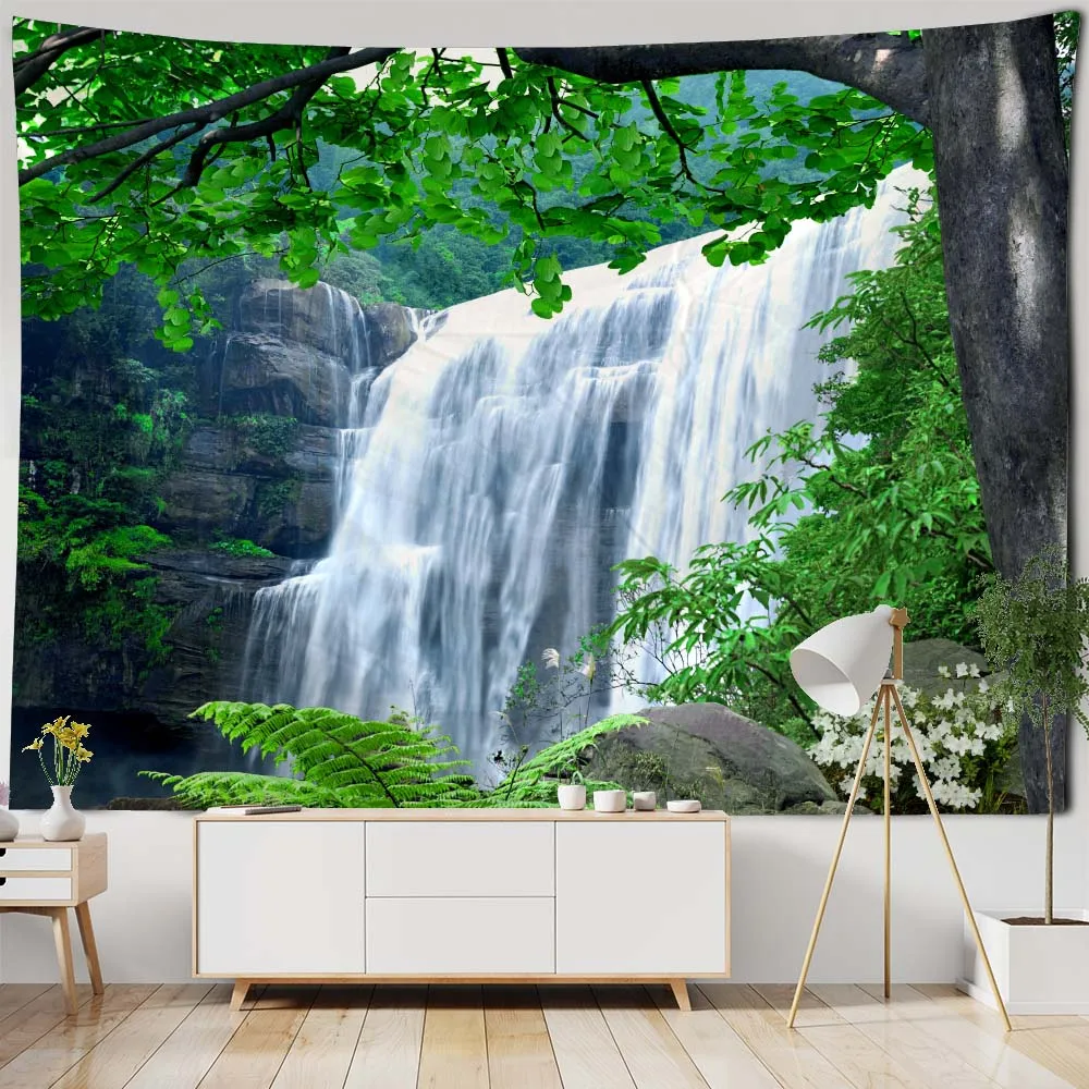 

Waterfall Print Big Tapestry Sea Sunshine Woods Wall Hanging Hippie Boho Room Art Wall Decor Blankets Home Decor Yoga Sheets