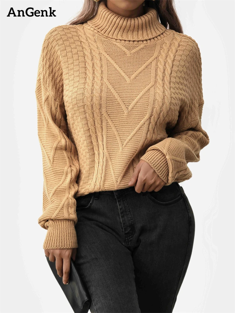 

Женский свитер, сезон осень-зима 2023, водолазка с длинным рукавом, вязаные свитера, топы, модная повседневная Свободная Женская одежда, пуловеры