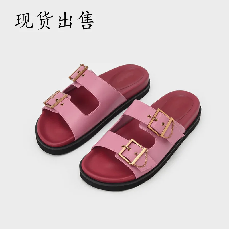 

Сандалии женские на толстой подошве, повседневные Простые босоножки с металлической пряжкой, открытый носок, Розовая обувь, лето 2022