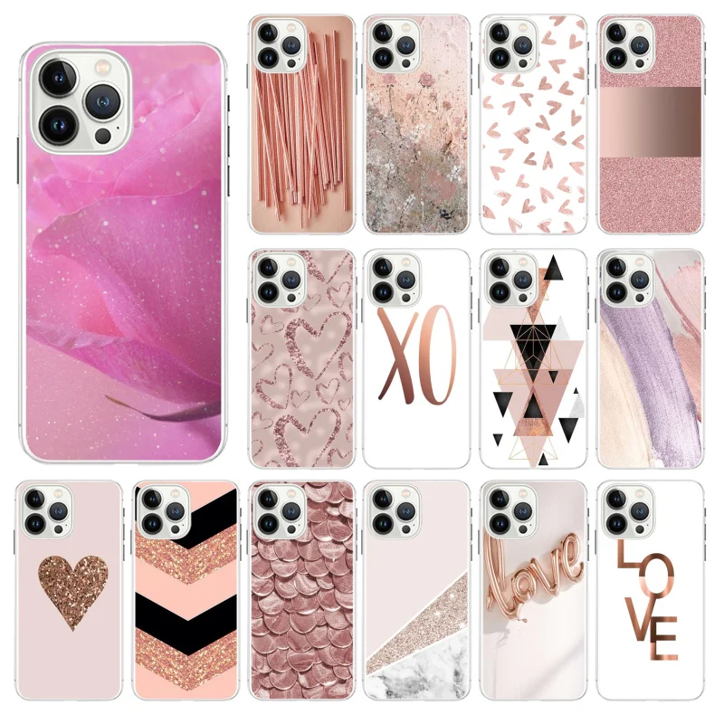 

Love Heart Gold Rose Marble Stripes Phone Case For iphone 13 12 11 Pro Max Case For iphone XS MAX X XR SE2 8 7 Plus case