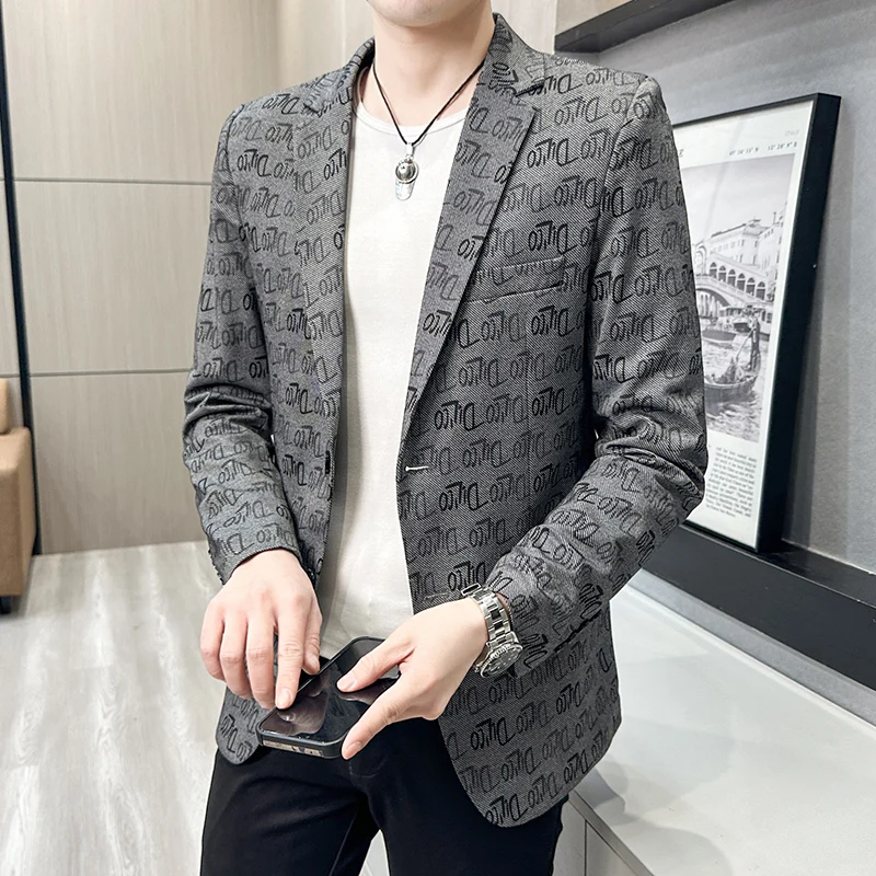 

Men Blazer 2023 Spring Fashion High-quality Men Korean Version of The Printed Slim Formal Wedding Party Prom Suit Jacket