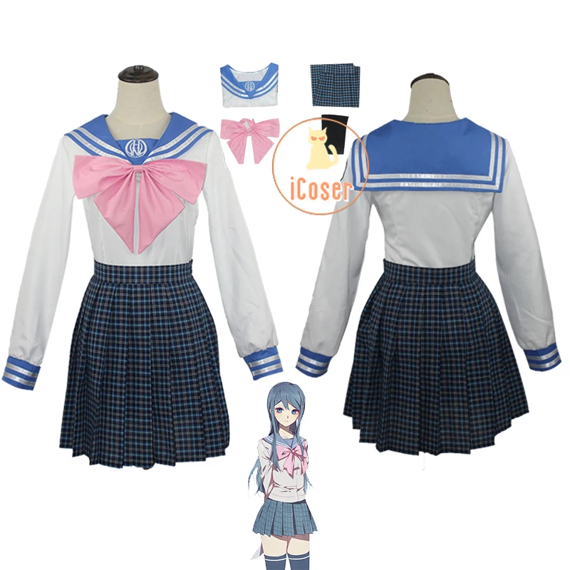 

4 PCS Danganronpa Maizono Sayaka Costume Cosplay Dangan Skirt Ronpa 2 JK Sailor School Girl Uniform Set Halloween Party Carnival