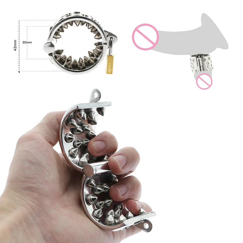

BDSM Kali's Teeth With 4 Rows Sharp Ring Scrotum Pendant Male Chastity Device Spike Teeth Male Chasity Devices CBT Toys For Men