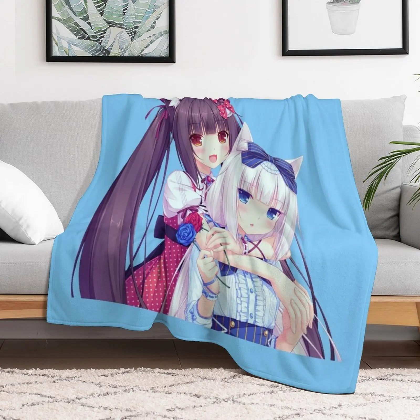 Ваниль Чокола Nekopara Catgirl аниме Kawaii пледы теплое мягкое плюшевое клетчатое зимнее