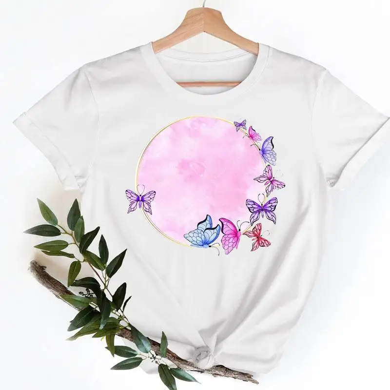 

Short Sleeve Clothes Watercolor Butterfly Lovely T Women Casual Fashion Tshirt Summer Top Female Tee Shirt Lady Graphic T-shirts
