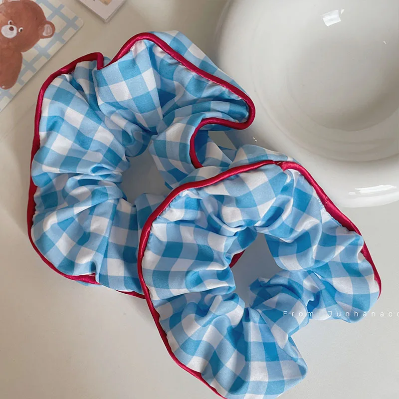 

Korean contrasting blue plaid Cute and playful large intestine loop and fat intestine loop Korean ins hair rope Headwear