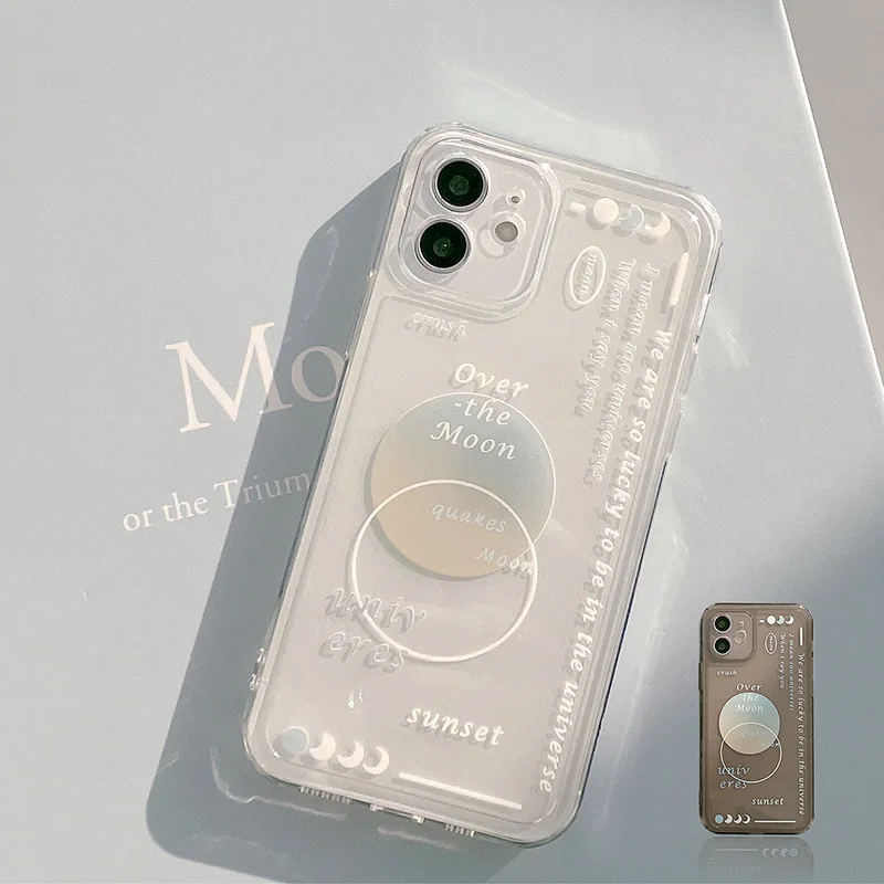 

Simple and Creative Moon for iPhone 11 Case 14plu Transparent Apple 12Pro max Suitable for 7P/8plus Couples XR Case 13 Anti drop