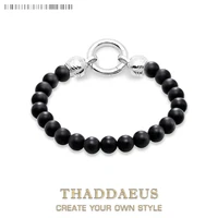 beads bracelet matt obsidian in pure 925 sterling silver vintage gift for women men