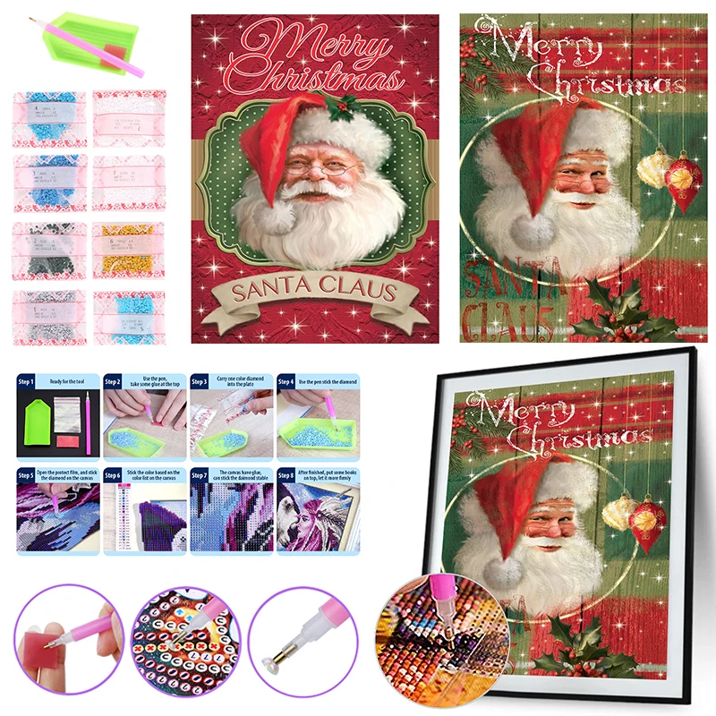 

Набор для алмазной живописи 5D «сделай сам», комплект с Санта-Клаусом, полностью круглая вышивка, мозаика, вышивка крестиком, домашнее украше...