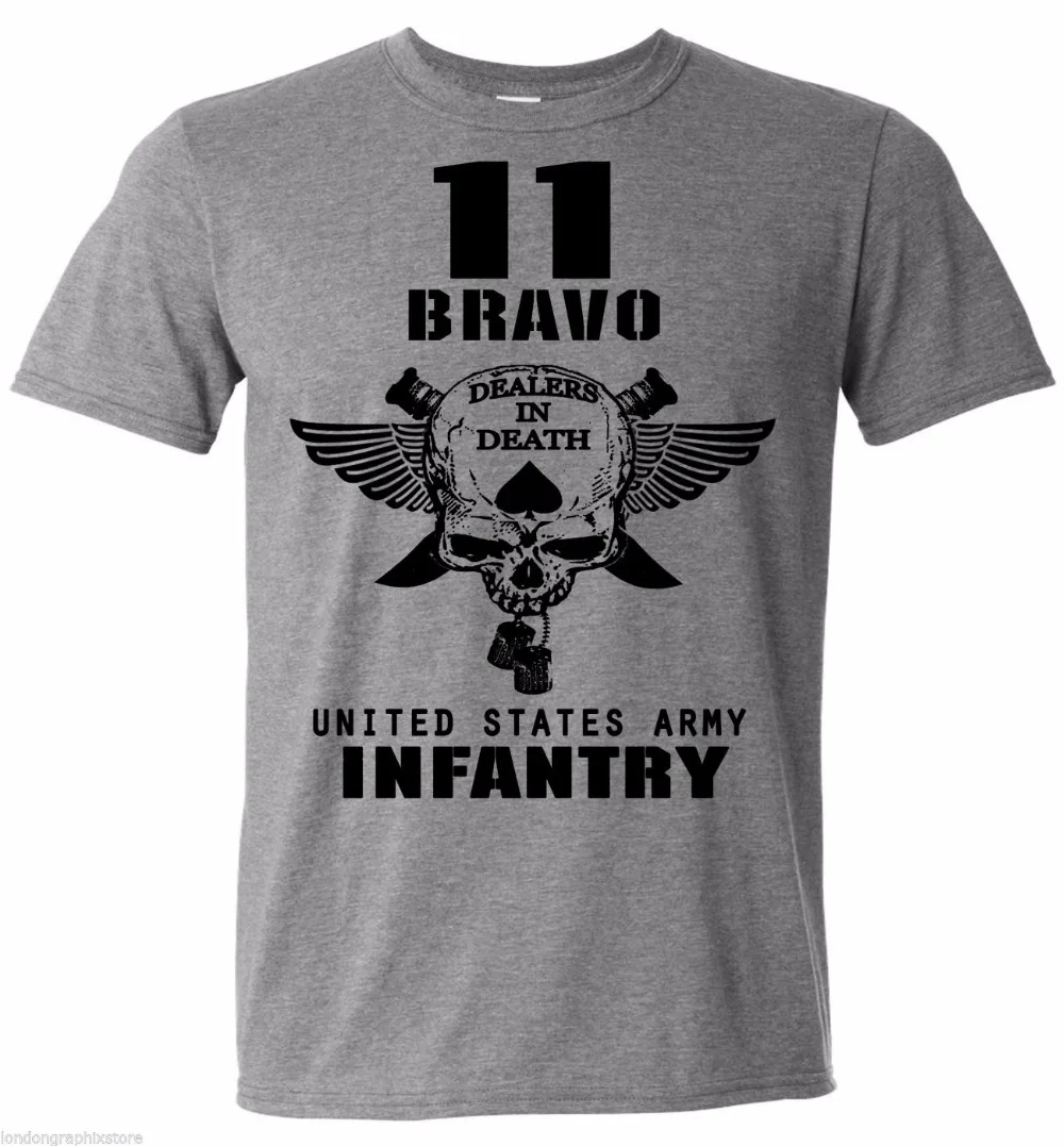 

US Army Infantry “Eleven Bravo" Skull T-Shirt 100% Cotton O-Neck Summer Short Sleeve Casual Mens T-shirt Size S-3XL