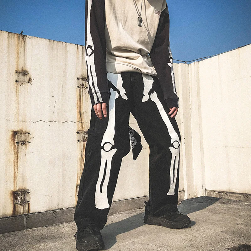 Europe America Hip Hop Punk Gothic Y2k Pants Cargo Pant Man Streetwear Sweatpants Skeleton Jeans Fashion Casual Jeans for Men